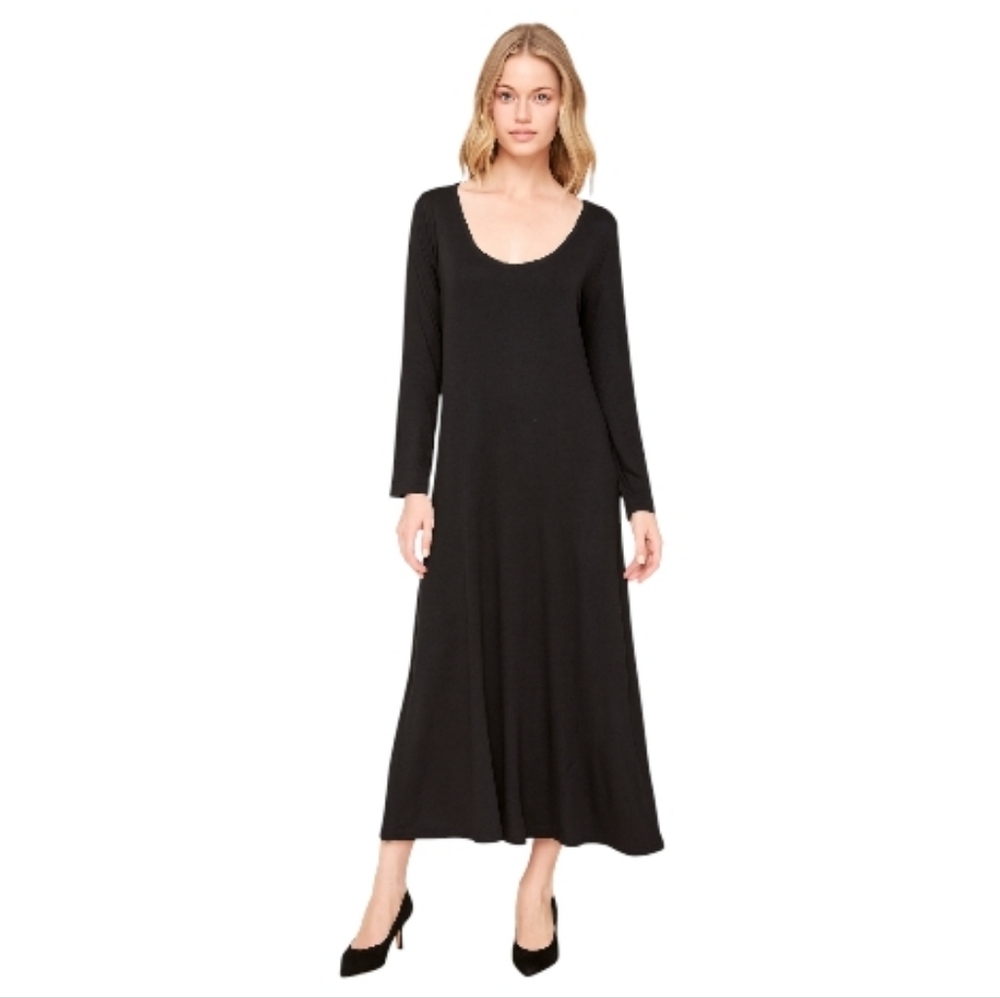 Garnet Hill Black Jersey Knit Long Sleeve Maxi Dress Lagenlook Modest Size Xl